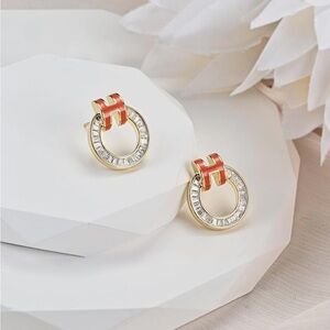 SALE TODAY!! Elegant Gold and Orange Hoop Earrings